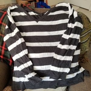 XL  Charcoal and White Striped V neck sweater
